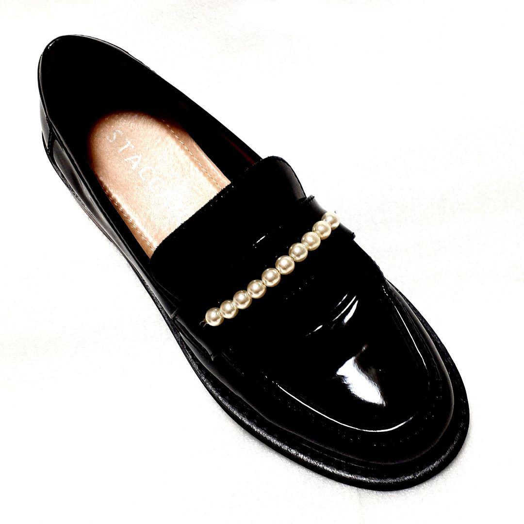 専用限定⭐STACCATO✫パール☆ビジュー 本革 エナメル ローファー 23