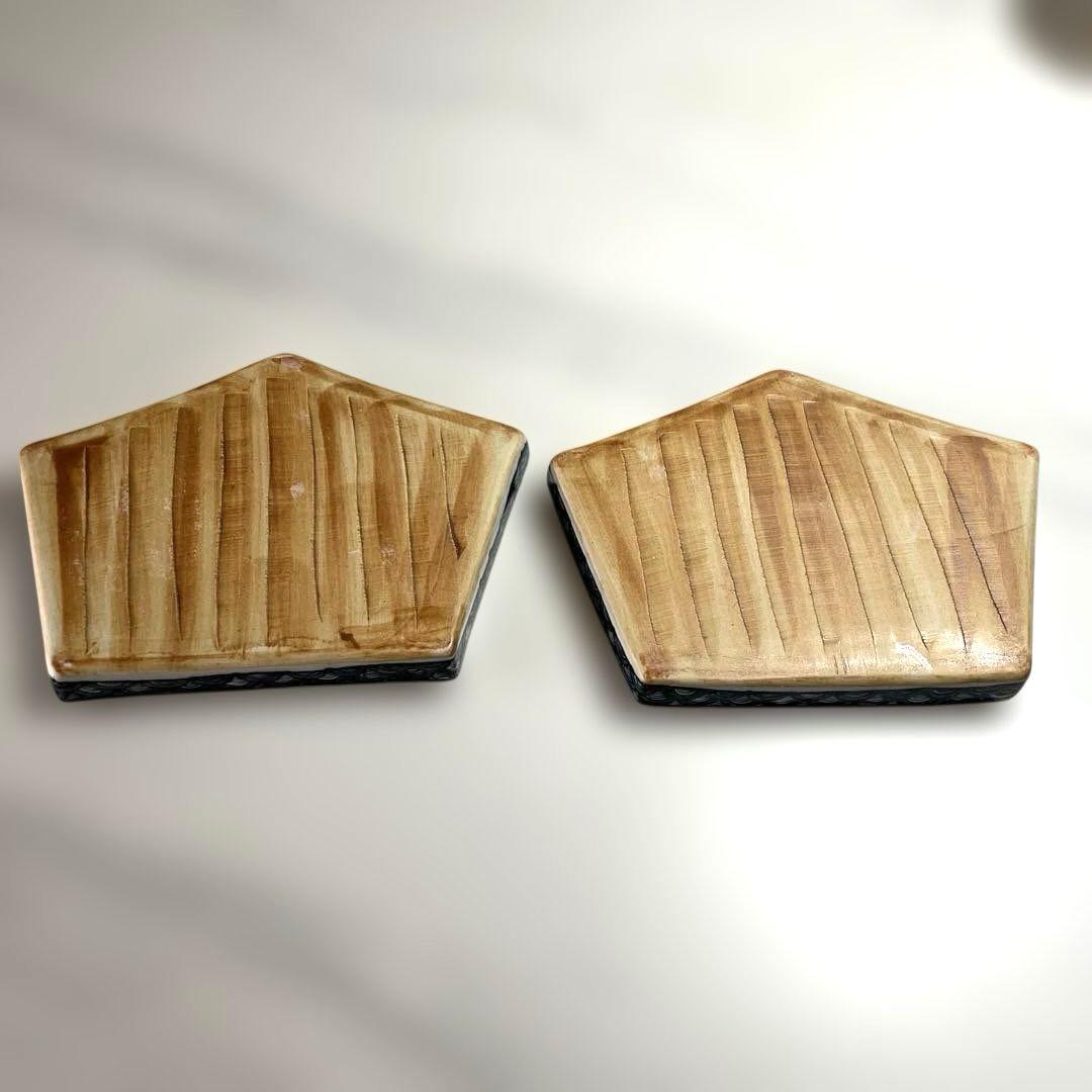 京焼 清水焼 六齋窯 村田幸之介 染付 五角皿 2個 山水画　新品未使用