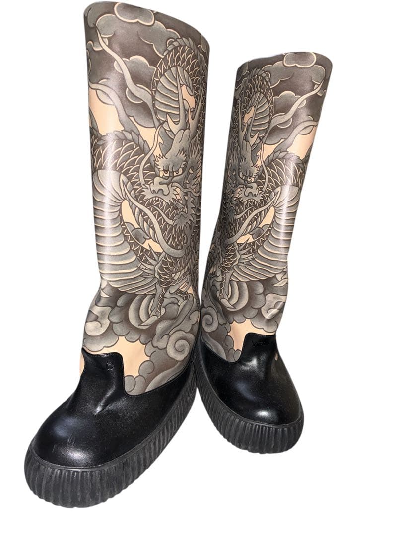 イエローyellow ブーツ美品ドラゴンデザイン ロングブーツ