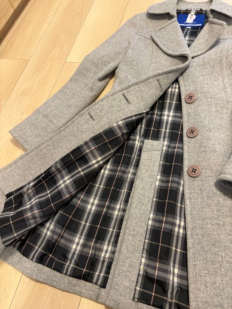 バーバリーブルーレーベル アンゴラ混 ロングコート 40 グレー