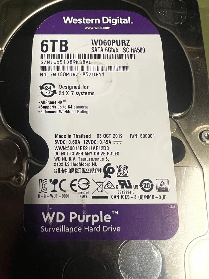 WD Purple 6内蔵型5台セット合計30TBハードディスクドライ