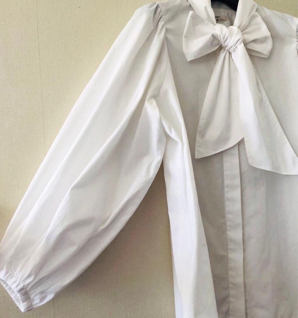 Yori◆ ビッグリボン パフスリーブ バルーン袖シャツ ブラウス 日本製 36