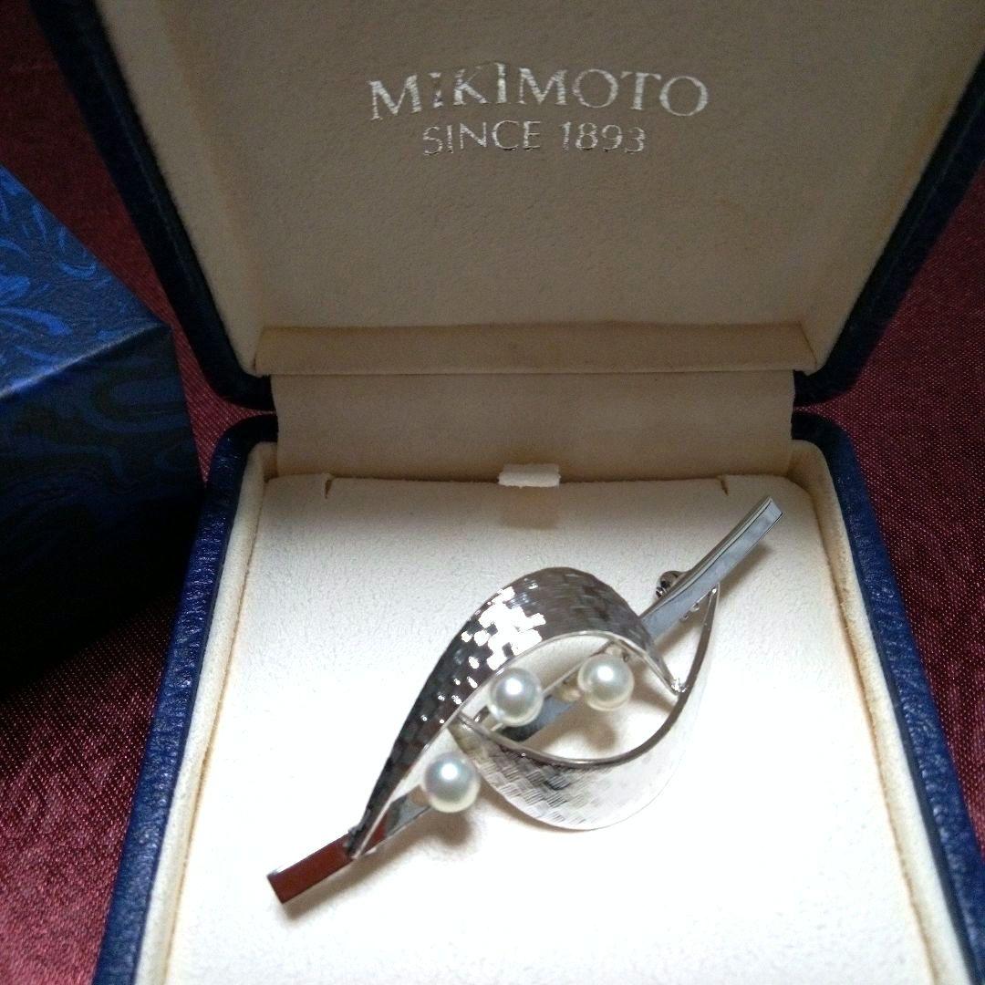 MIKIMOTO シルバー リーフ型 ヴィンテージブローチ