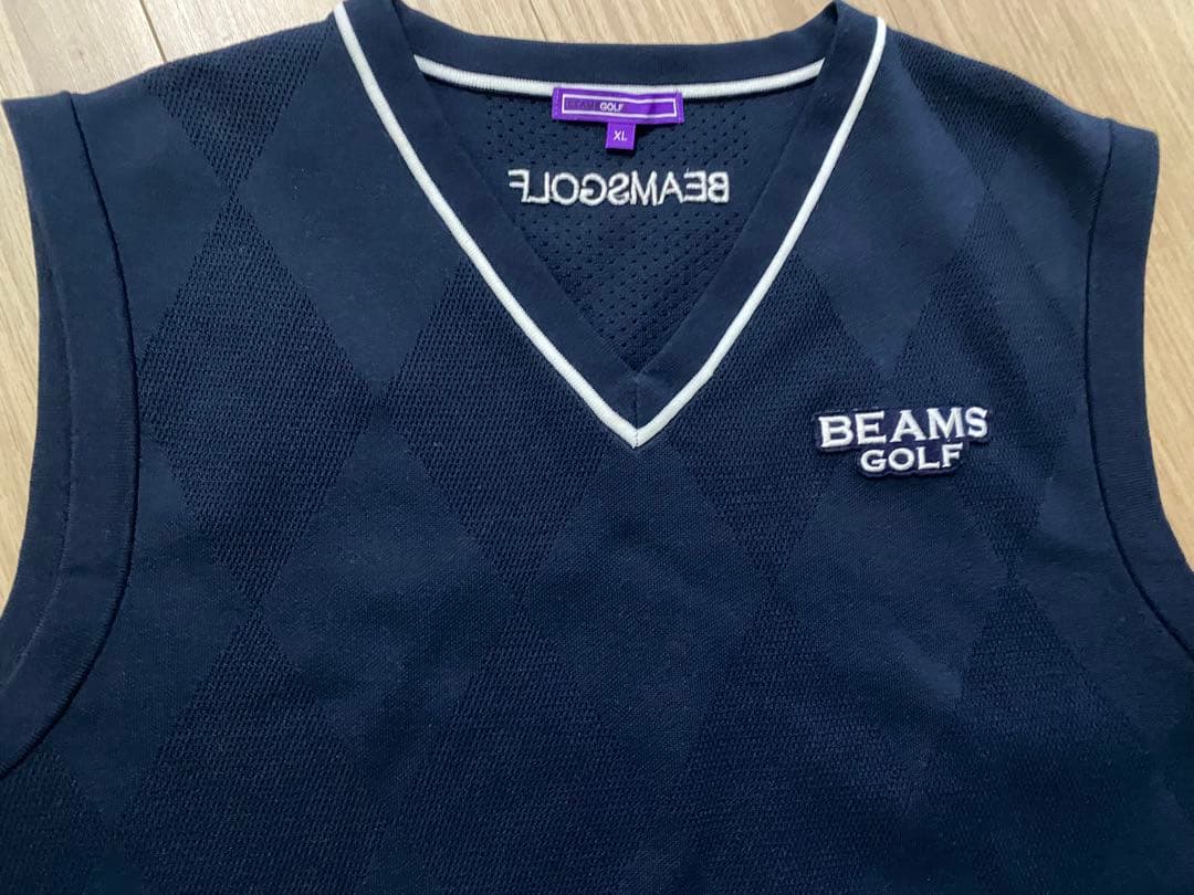 BEAMS GOLF ネイビー Vネック ベスト XL