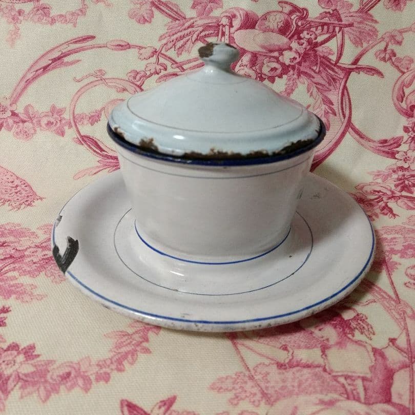 レア＊フランスアンティーク＊japy＊パンジー柄バターディッシュ＊ホーロー