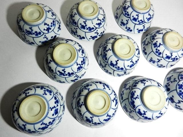 古伊万里染付渦霊芝文（なずな文）煎茶碗１０客「染付なつな文　汲出し」