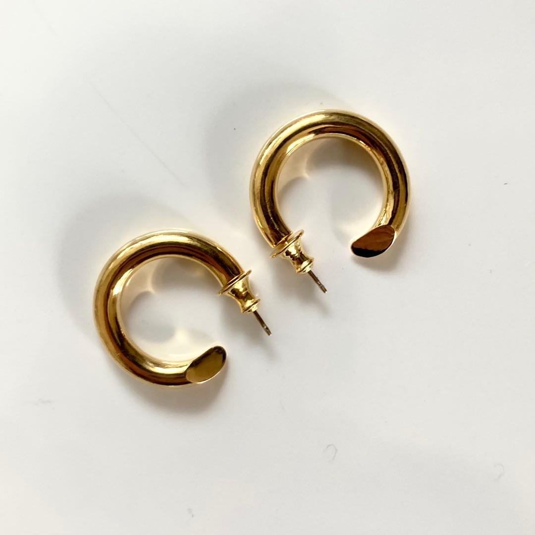両耳 ゴールド【 4mm×23mm 】18k フープピアス シルバー925