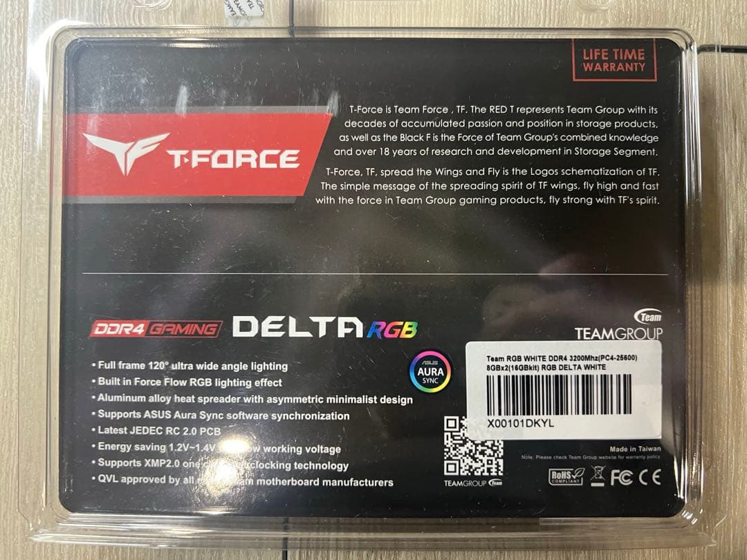 【ほぼ新品】TEAM RGB WHITE DDR4 3200Mhz 8G✕2枚