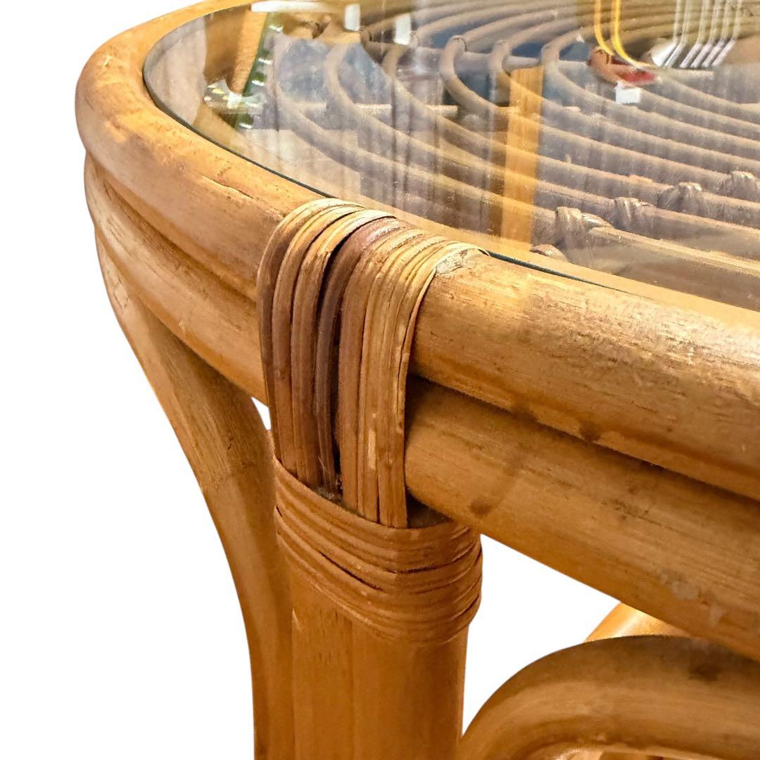 ラタン 籐 ガラステーブル 丸型 ローテーブル アジアン家具