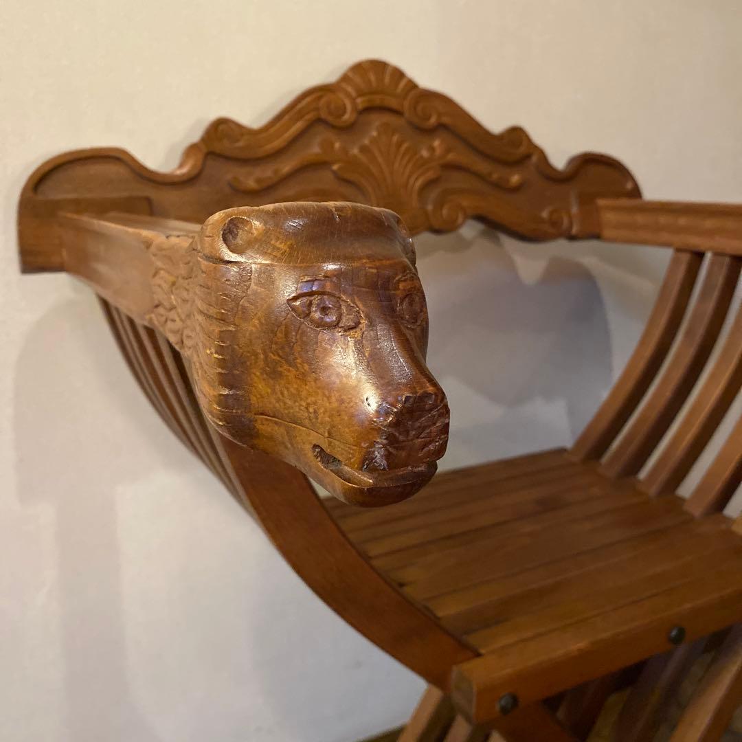 木製　インテリア　チェア　椅子　ライオン　ウッドチェア　木彫　アンティーク