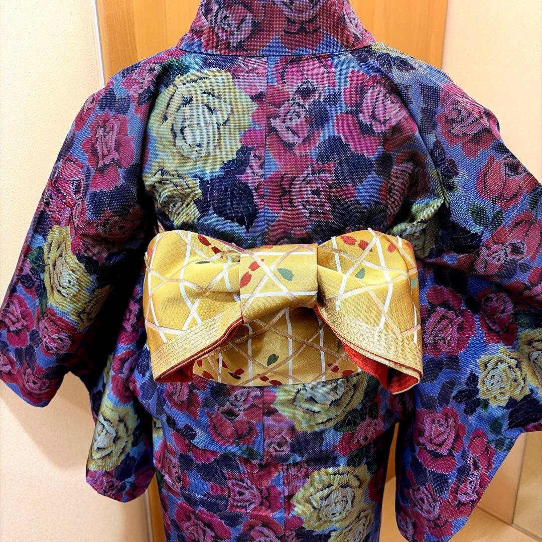 メ*メ様 正絹大島紬ばらの花柄アンサンブルーアンティーク