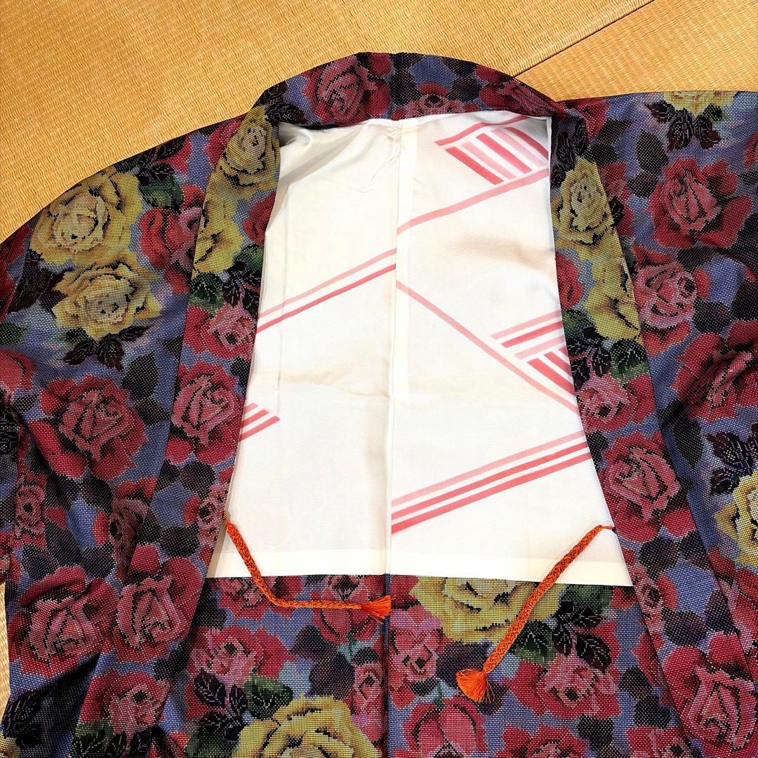 メ*メ様 正絹大島紬ばらの花柄アンサンブルーアンティーク