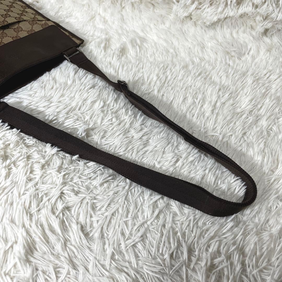 【美品】GUCCI グッチ　ショルダーバッグ　キャンバス　レザー　斜め掛け　茶