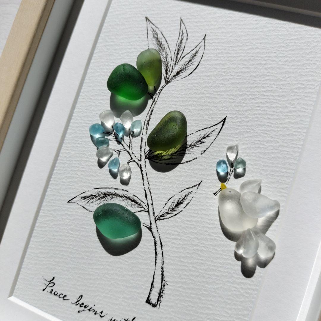 再販《オリーブと鳩》シーグラスアート