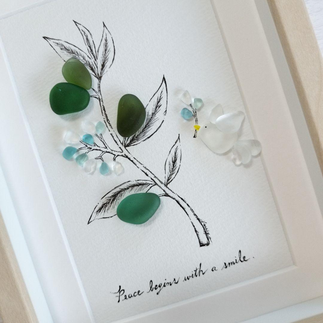 再販《オリーブと鳩》シーグラスアート