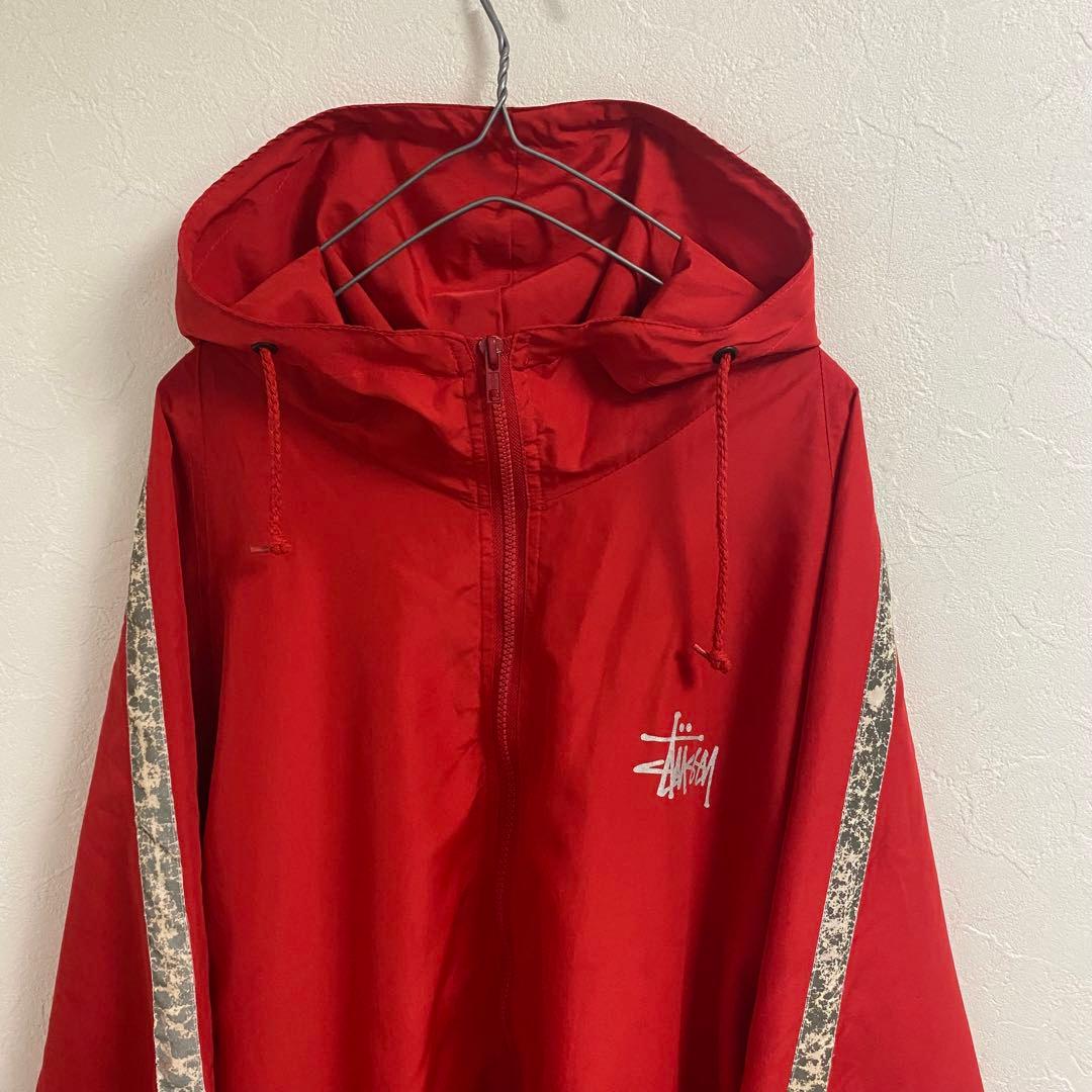 OLD STUSSY ナイロンジャケット　レッド　L　90s 　紺タグ