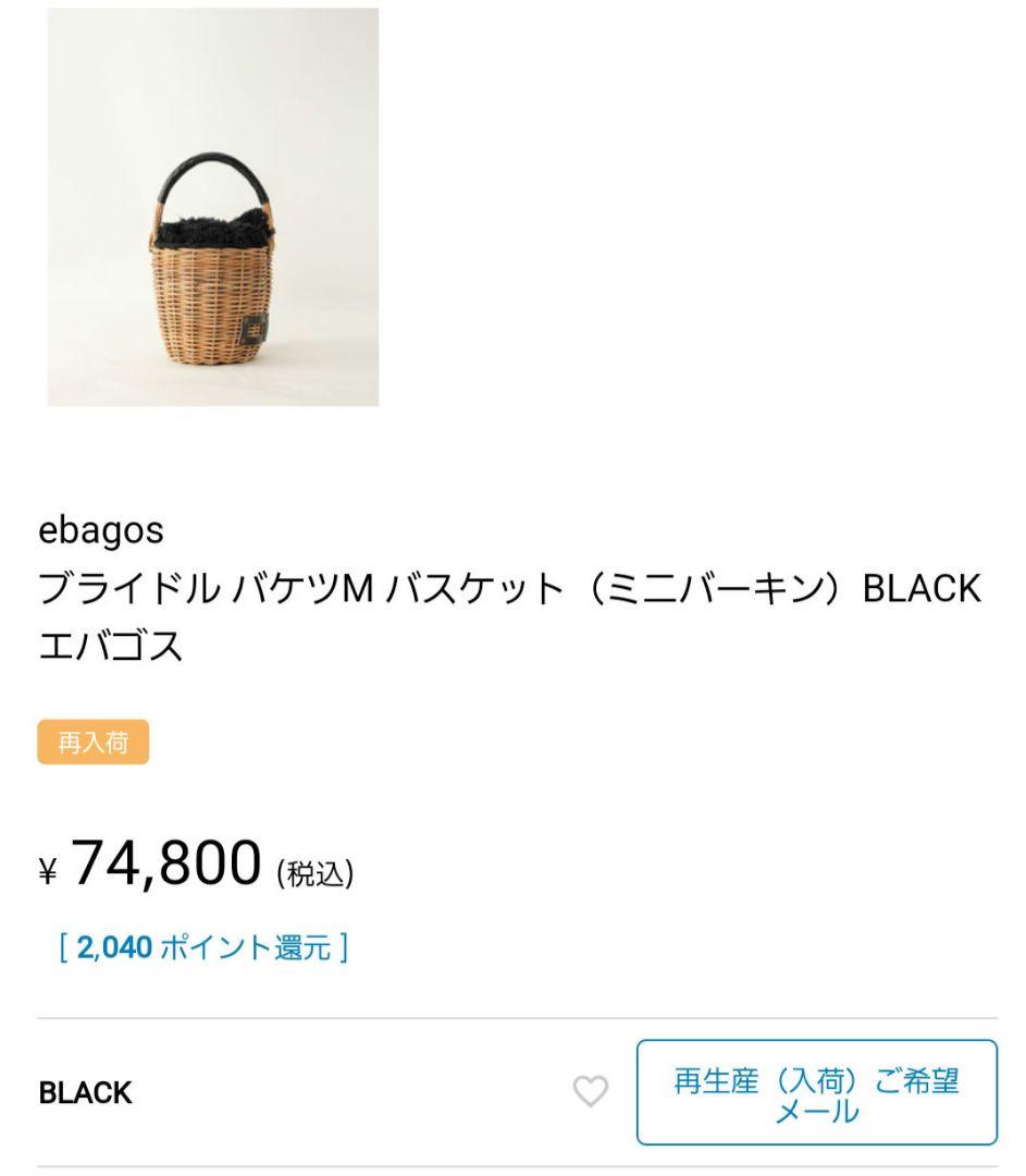 希望価格変更eb.a.gos エバゴス Mバスケットミニバーキン　オマケチェーン