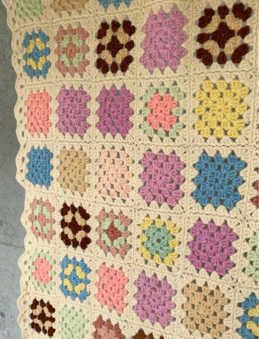 古着 ビンテージ 70s グラニー ブランケット 大判 キャンプ ラグ