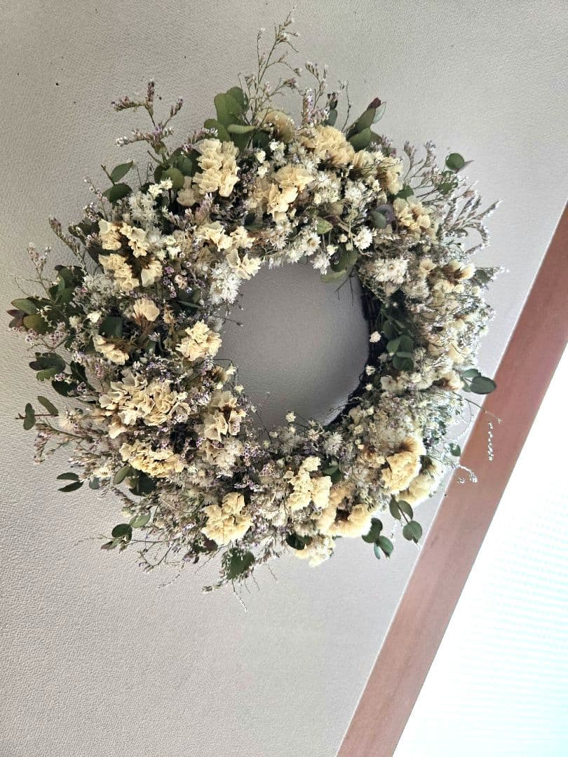 ハーフリース　ドライフラワーリース　ナチュラル