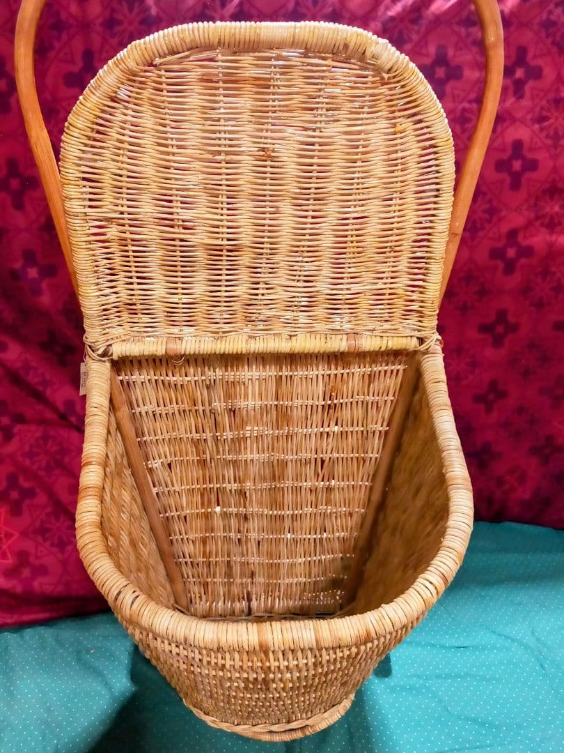 アンティーク ラタン 籐 キャリーバスケット キャリーバッグ カート
