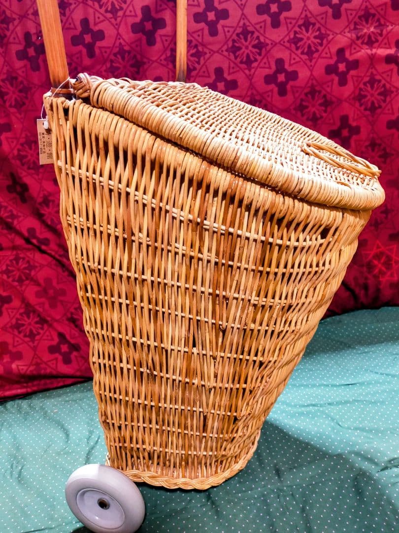 アンティーク ラタン 籐 キャリーバスケット キャリーバッグ カート