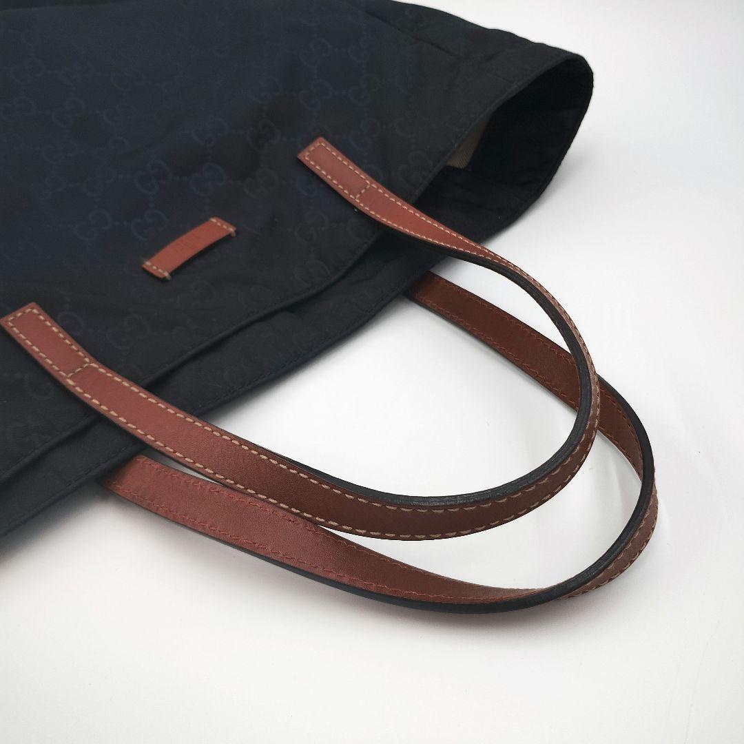 GUCCI✨️ナイロン レザー トートバッグ ショルダーバッグ ネイビー GG柄