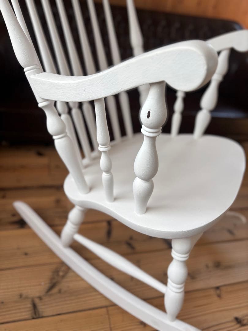ホワイトペイント白い木製ロッキングチェアヴィンテージシャビーシックフレンチロココ