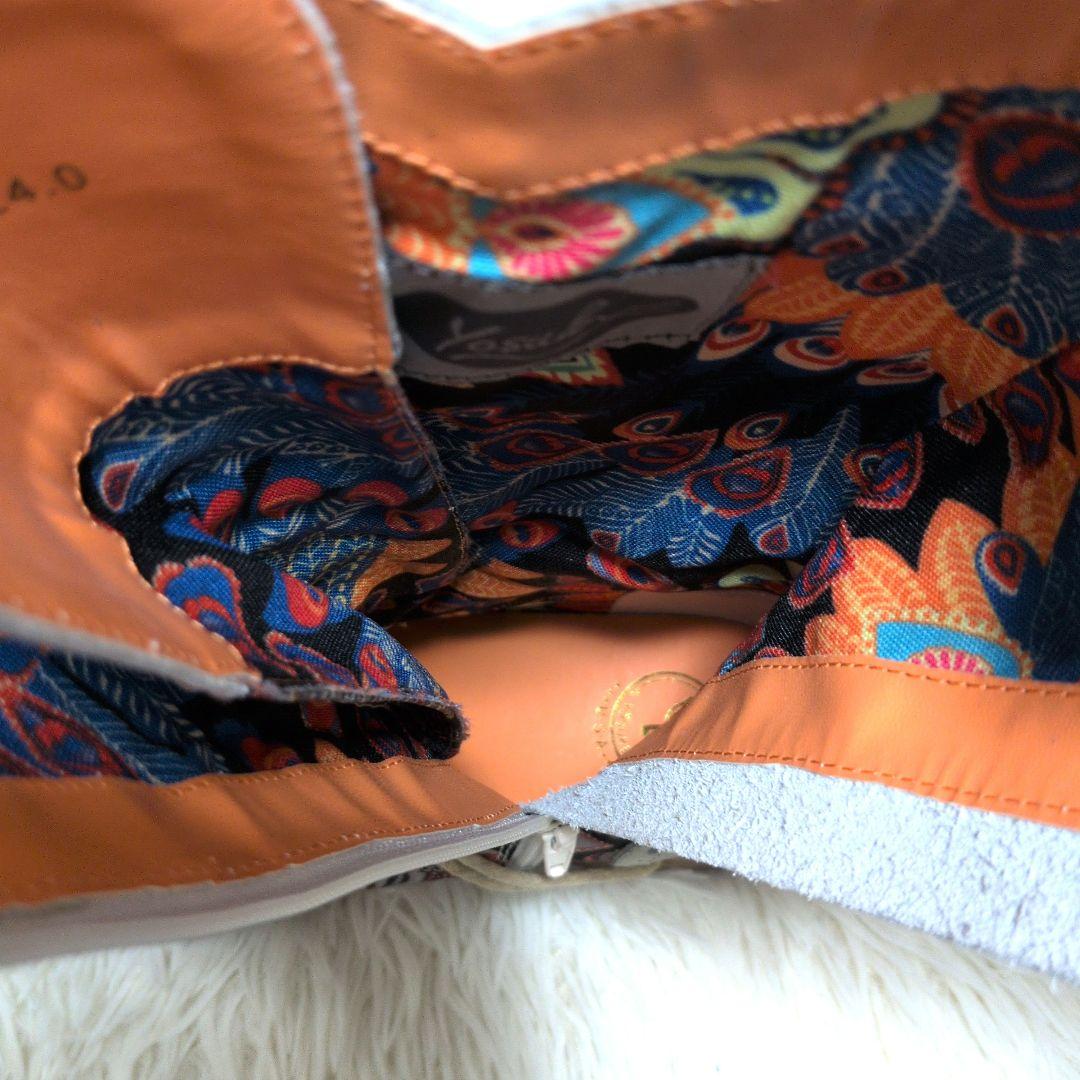 YOSUKE レースアップミドルブーツ アイボリーコンビ 24cm ペイズリー柄