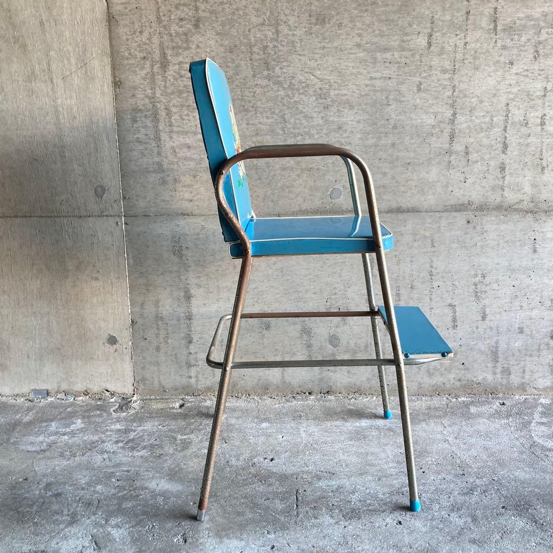 ベビーチェア 子供椅子 ハイチェア 家具 ビニール 青色 ポップ 昭和 レトロ