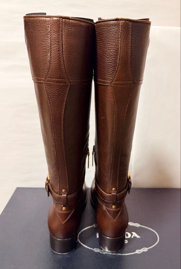 新品　PRADA ブラウン ロングブーツ　茶　シンプル35.5