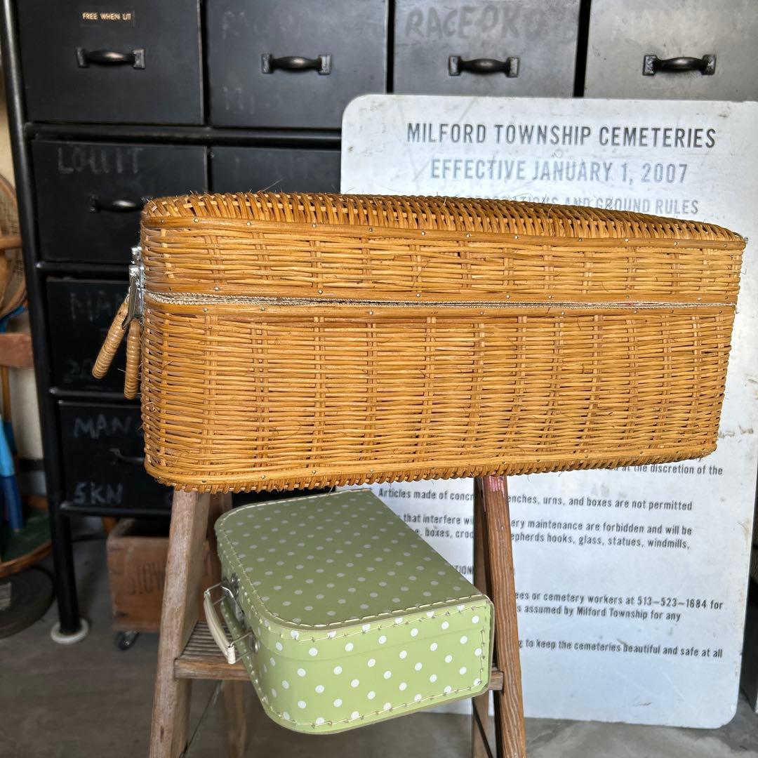 【鍵&ミニトランク付き】 ラタン トランクバスケット かごバック 籠 蚤の市