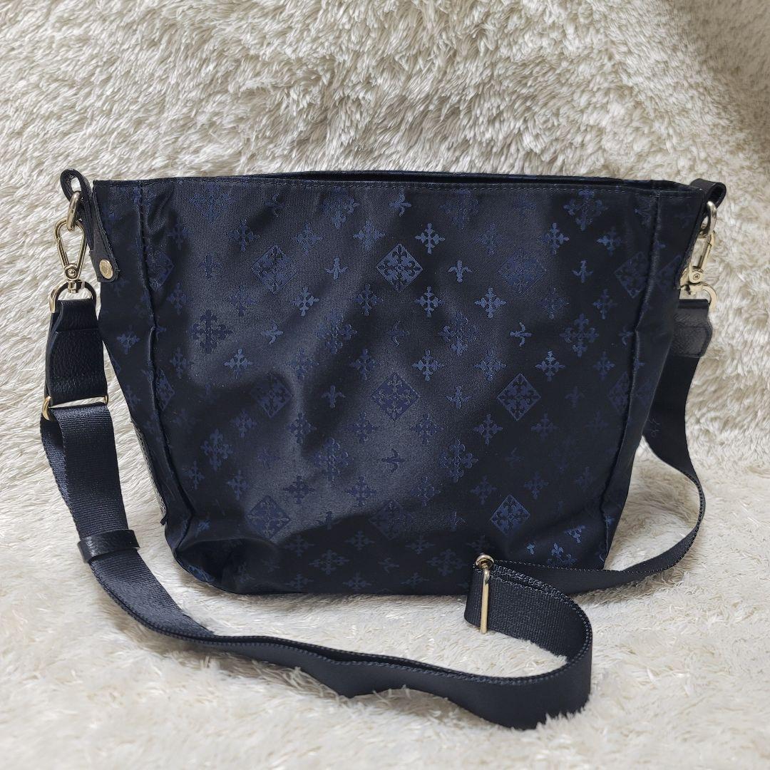 美品✨russet ラシット モノグラム ナイロン ショルダーバッグ ネイビー