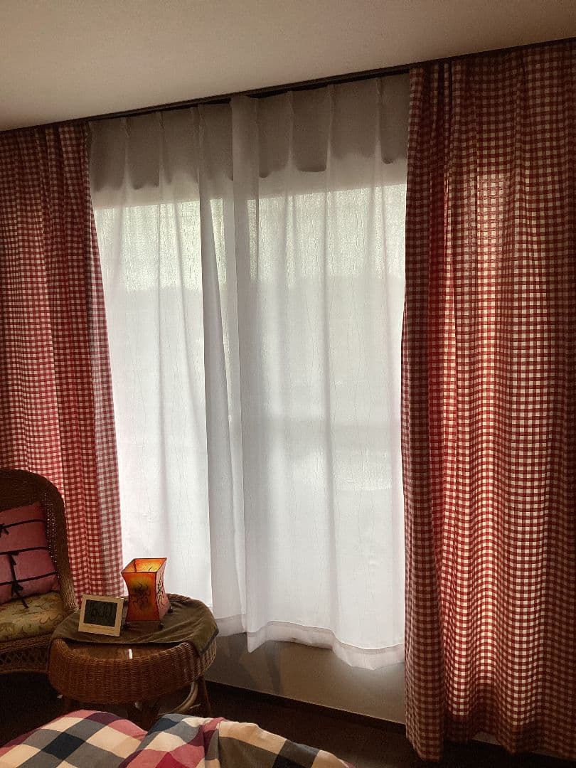 カーテン 100x230 2枚 ギンガムチェック レッド