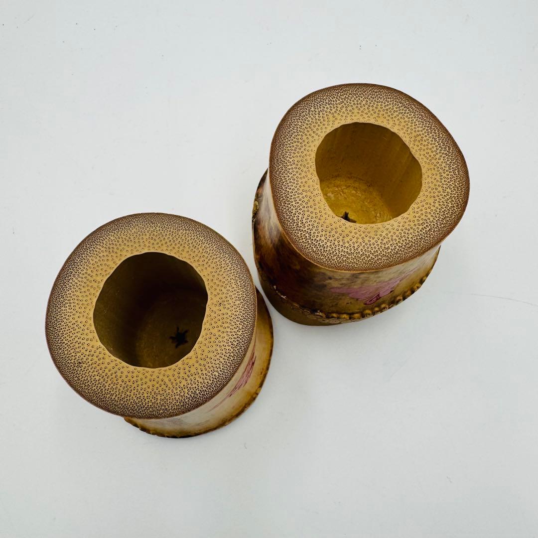 【宗篤作　小林太玄書付　竹蓋置一双】共布　共箱　茶道具　竹細工