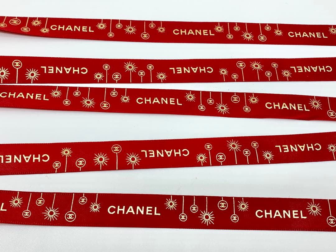 シャネル　赤 リボン ラッピング　ロール　星デザイン　50m