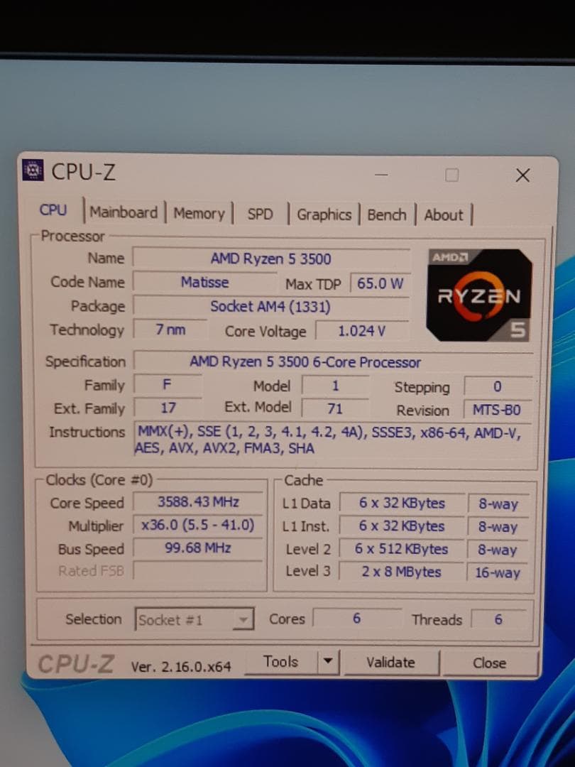 自作PC　RYZEN5 3500・16GB・128GB・RX550・WIN11