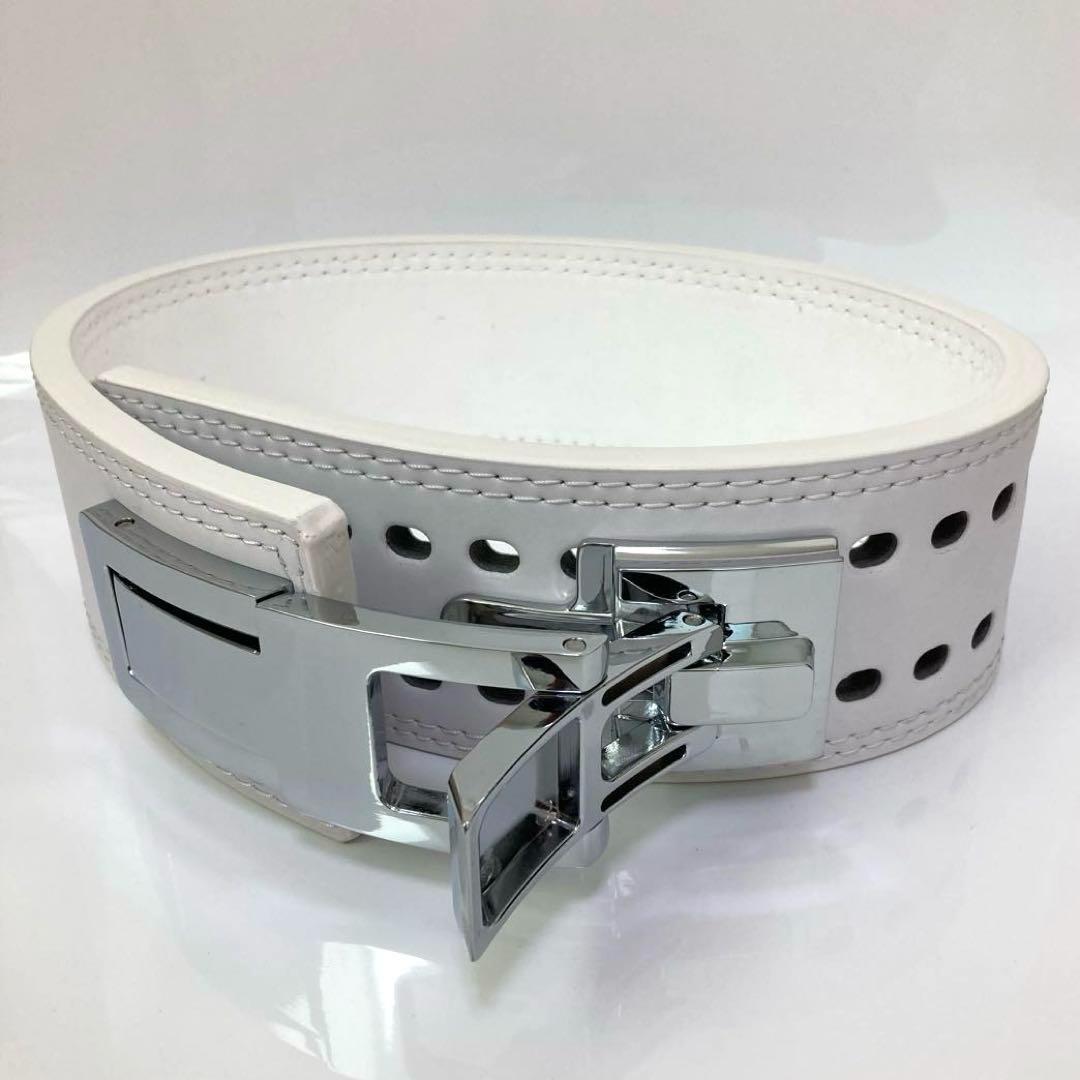 パワーベルト レバーアクション XL size 本革 WHITE/光沢銀 可変式