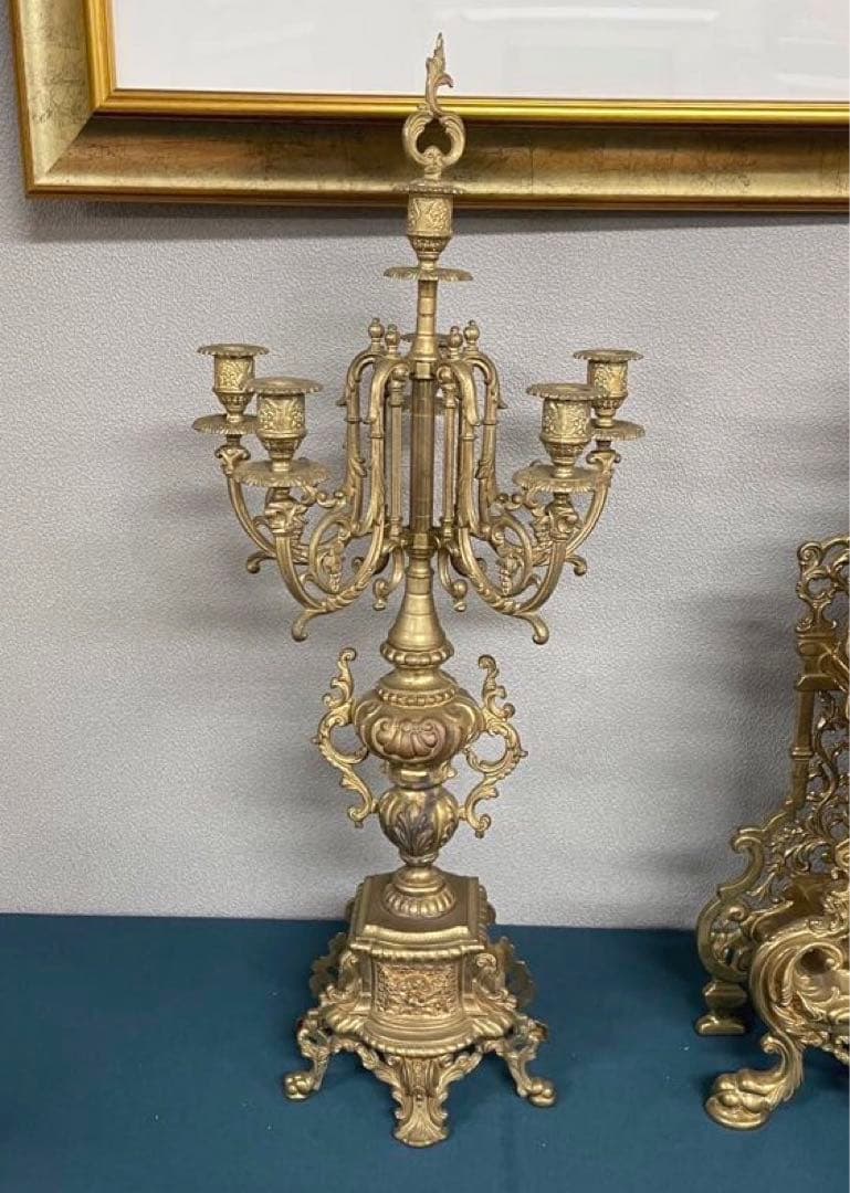 アンティーク 西ドイツ製　置時計 ＆ 燭台 ３点セット