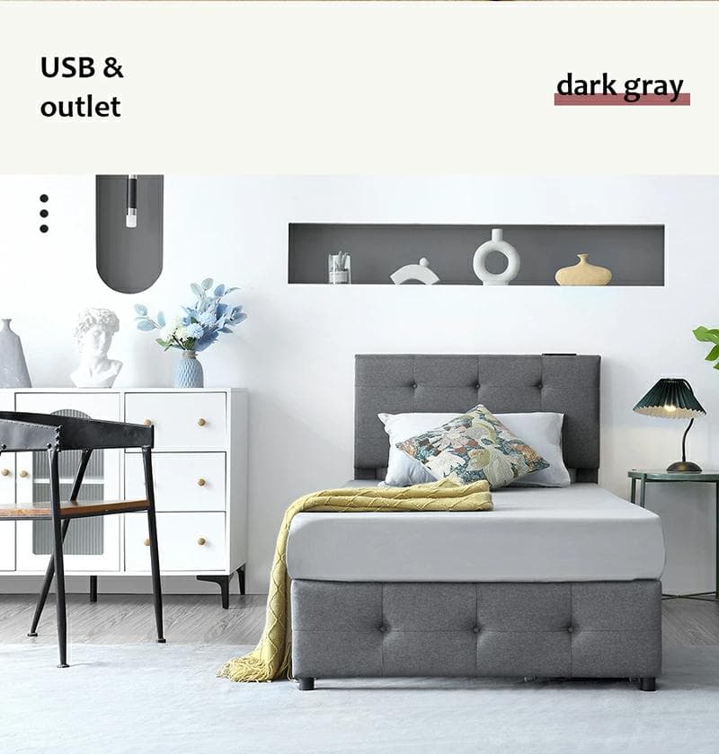 タイムセール！Sサイズ・ベッドフレーム【単品】　引き出し付き　DARK　GREY