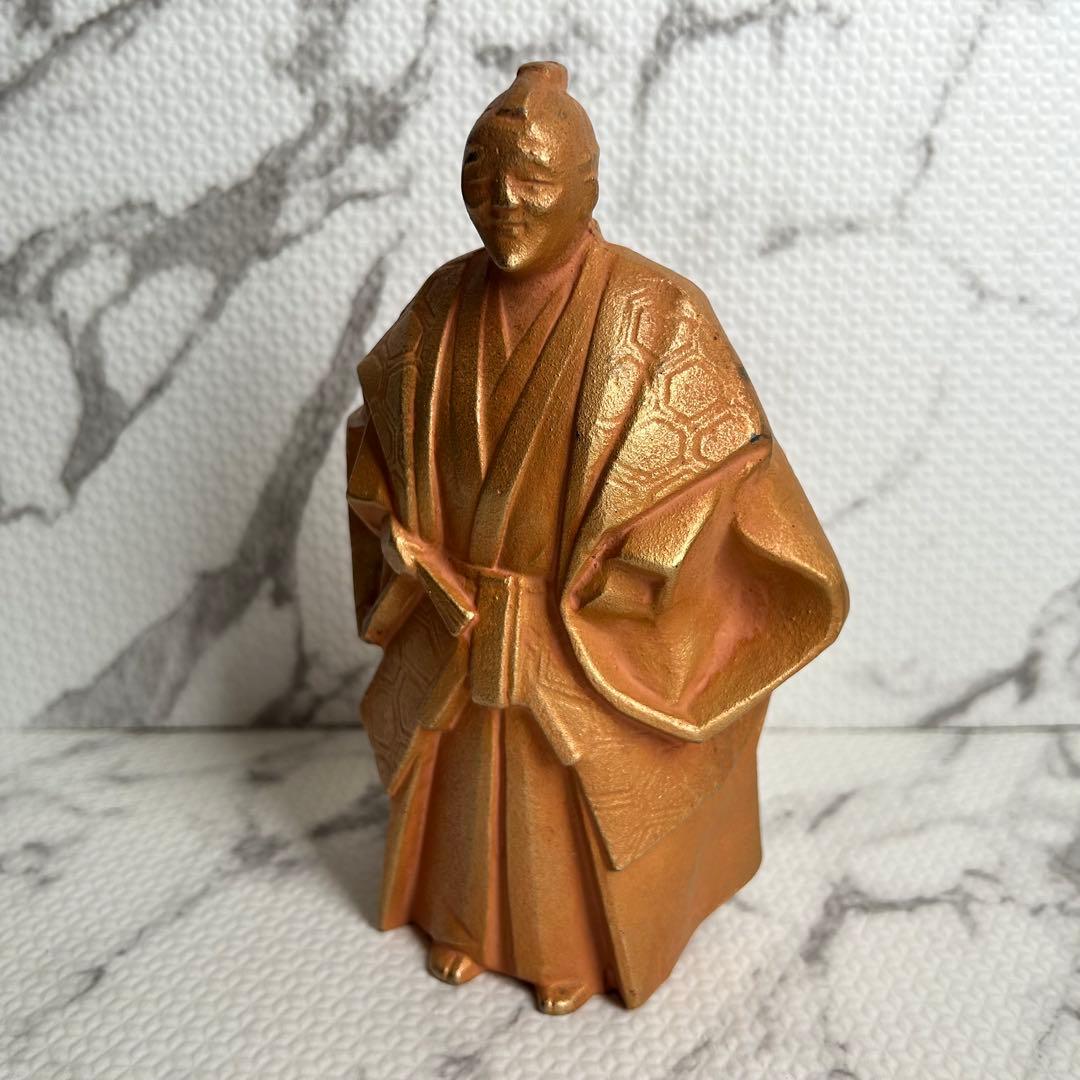 【昭和中期 当時物】焼物夫婦像 一対｜金彩 着物人物像｜刻印あり 昭和レトロ置物