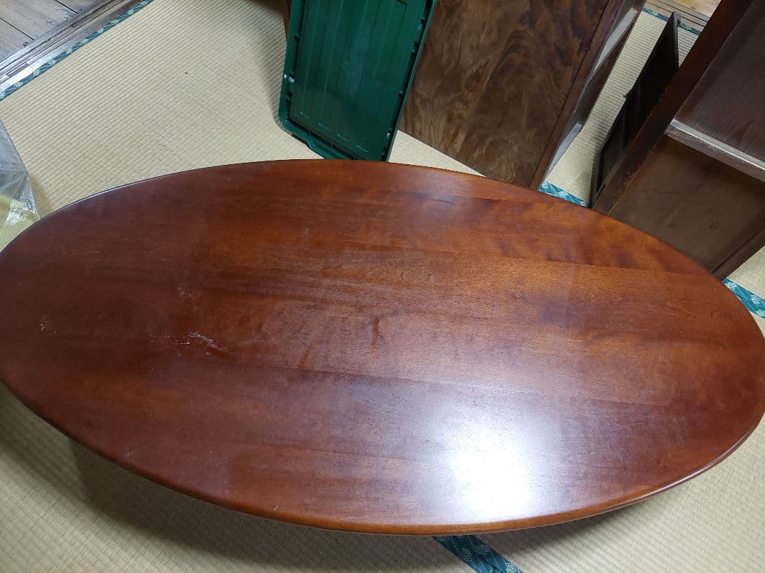 木製楕円形座卓 茶色