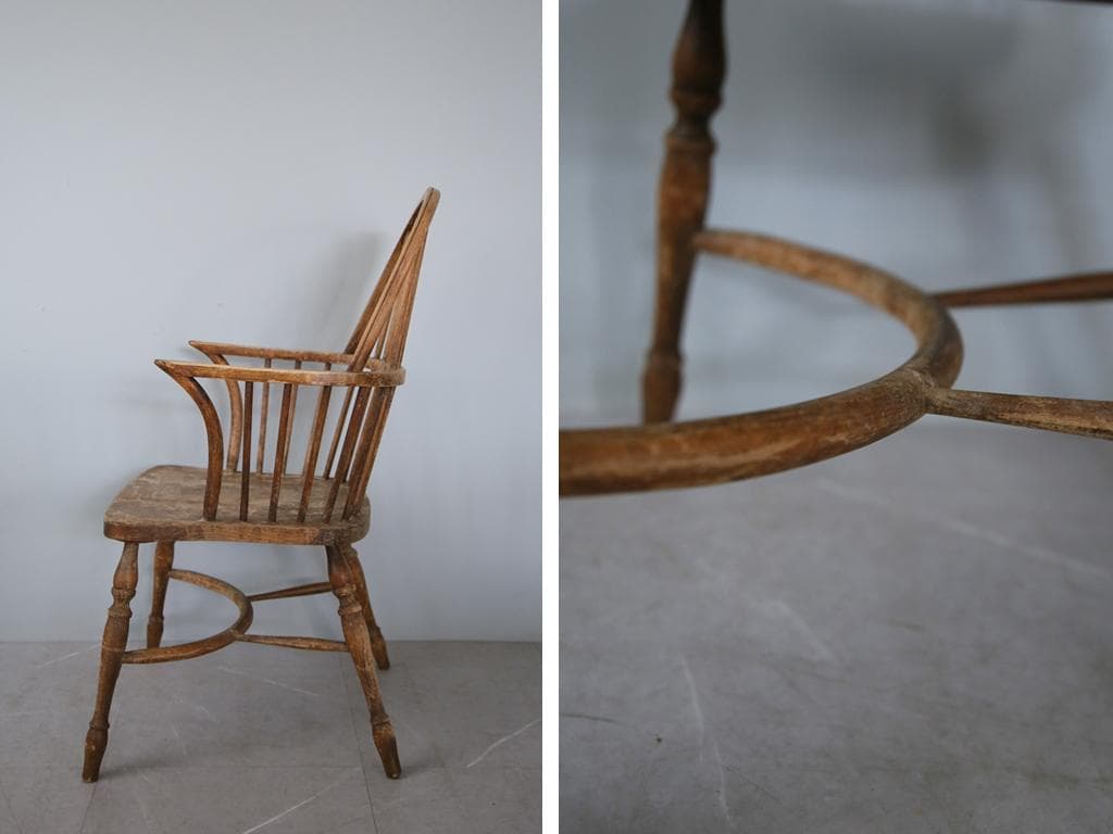 英国アンティーク木製ウインザーアームチェア/肘掛けイス/ダイニング(92-93