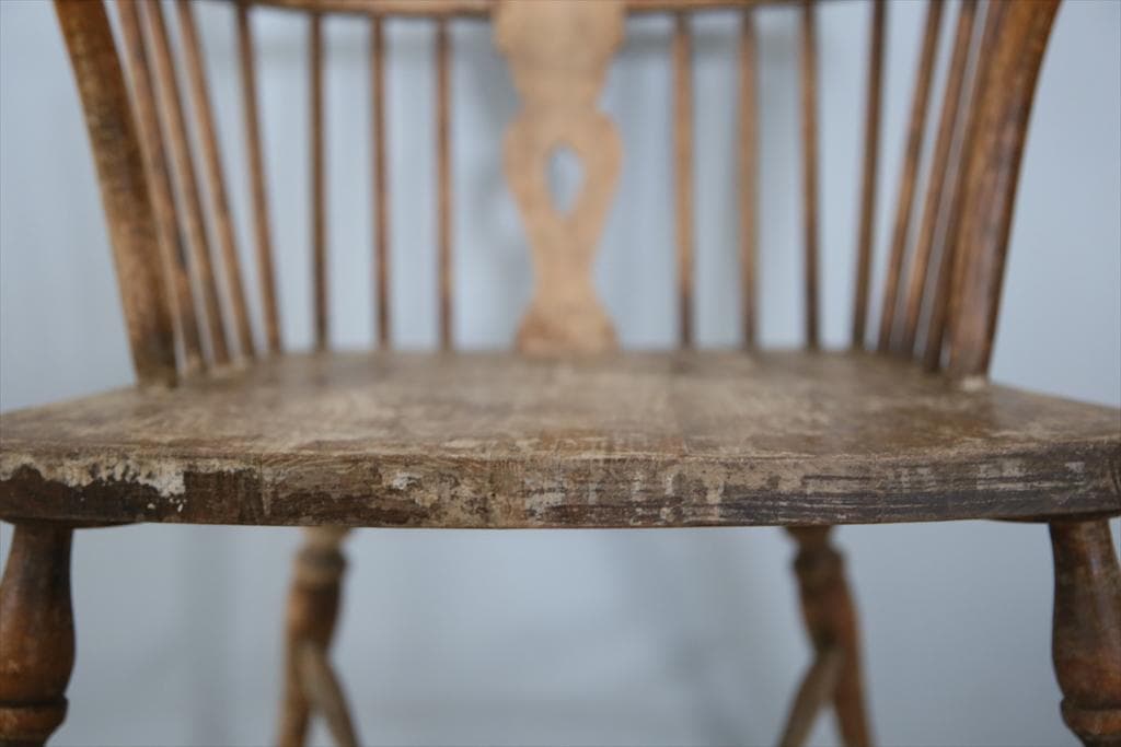 英国アンティーク木製ウインザーアームチェア/肘掛けイス/ダイニング(92-93