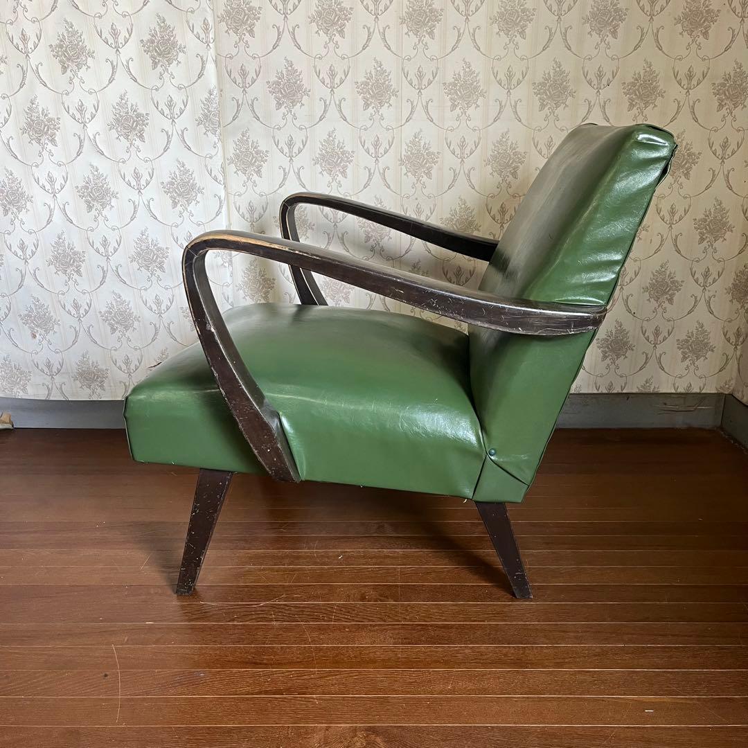 【アンティーク】昭和レトロ レザー アームチェア 一人掛けソファ 椅子 古家具