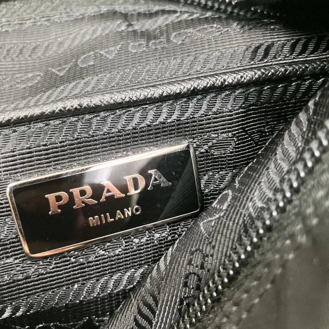 美品‼️【プラダ】ショルダーバッグ　テスートナイロン　レザー　裏地総柄　三角ロゴ