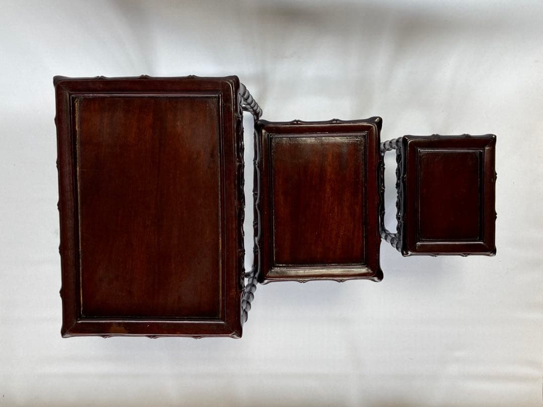 飾り台　4個組　盆栽台　花台　香炉台　茶華道具　木製　透かし彫り　GA3