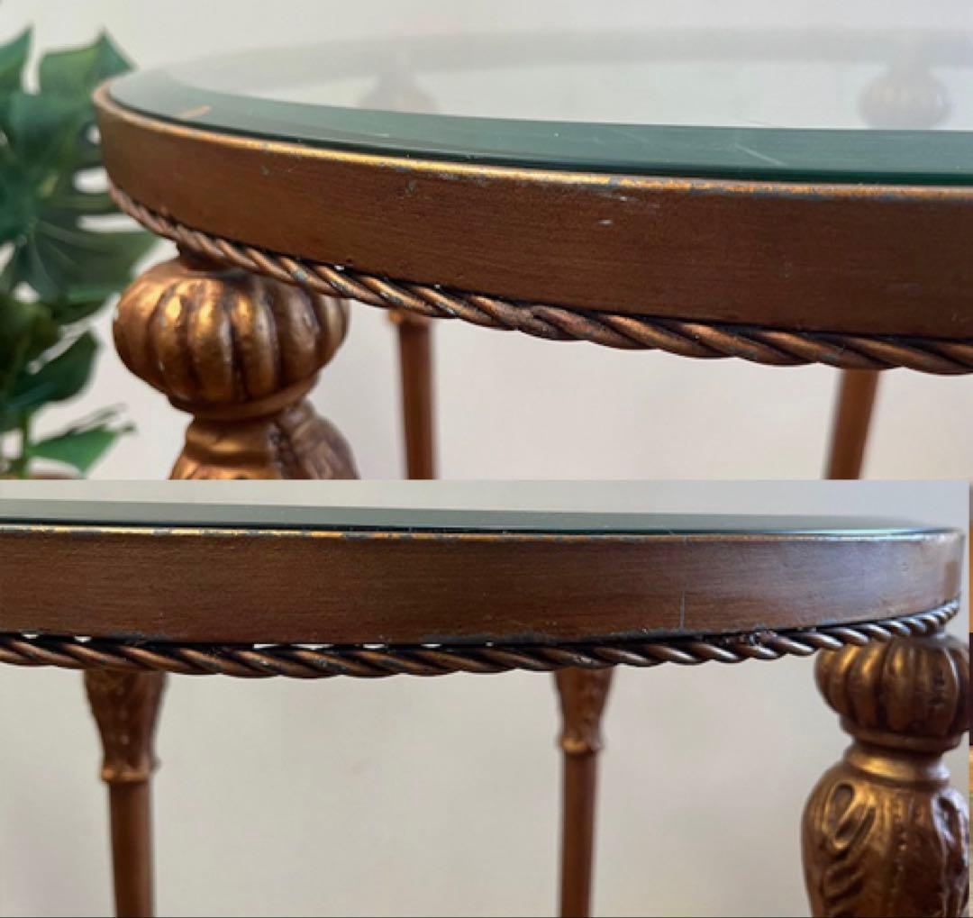 アンティーク調　ガラステーブル　ヴィンテージ　レトロモダン　ヨーロピアン　カフェ