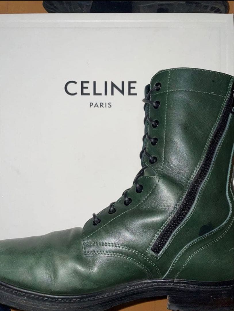 【箱付き】CELINE コンバットブーツ グリーン セリーヌ エディスリマン期