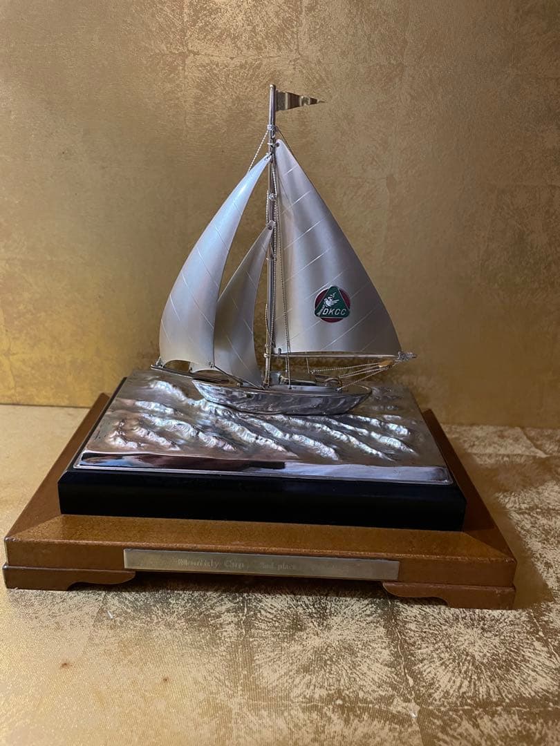 銀製 宝船 置物 ガラス シルバー　ヨット 帆船 銀製 アンティーク