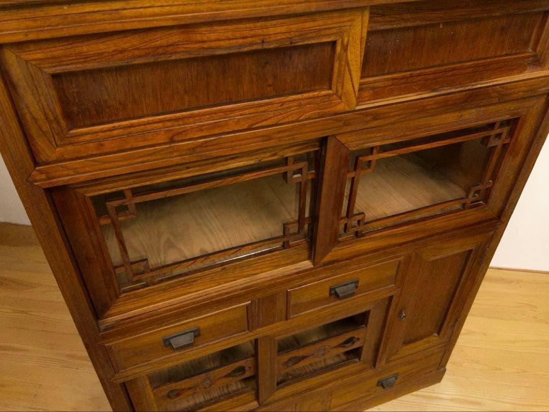 ガラス棚　水屋箪笥　収納棚　古道具　古家具　和家具　ビンテージ　アンティーク